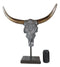 22"H Large Rustic Glitter Silver Longhorn Bull Steer Skull Resin Desktop Plaque