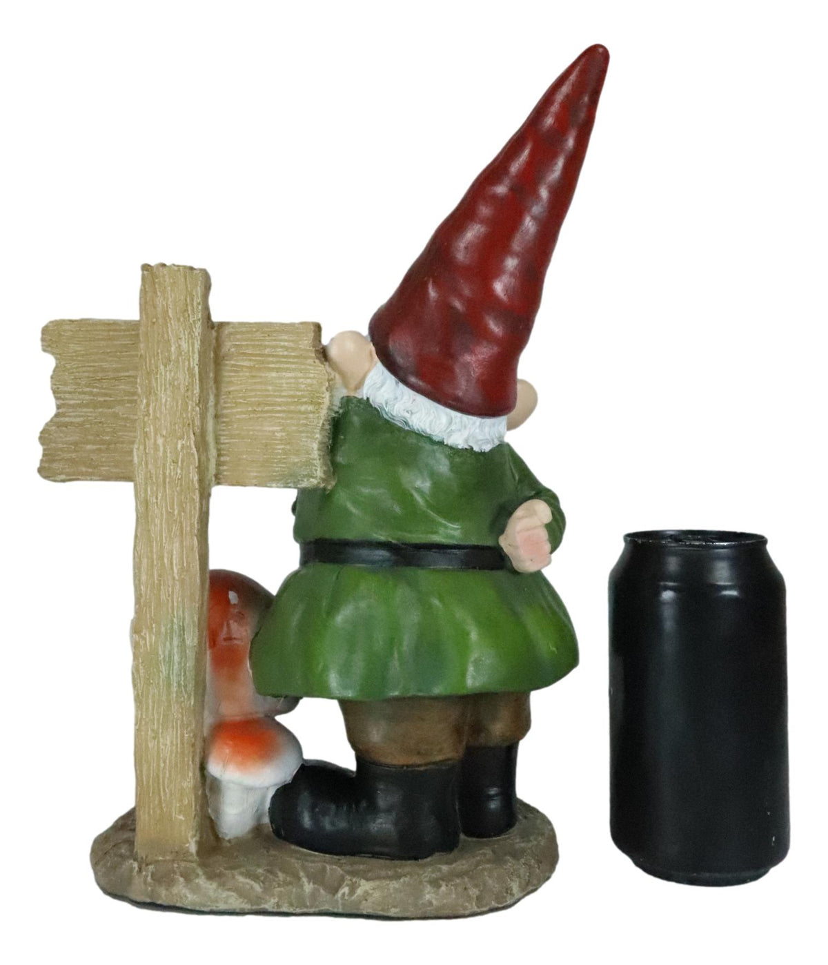 Whimsical Garden Gnome With Toadstool Mushroom And SHHH Quiet Yard Sign Statue