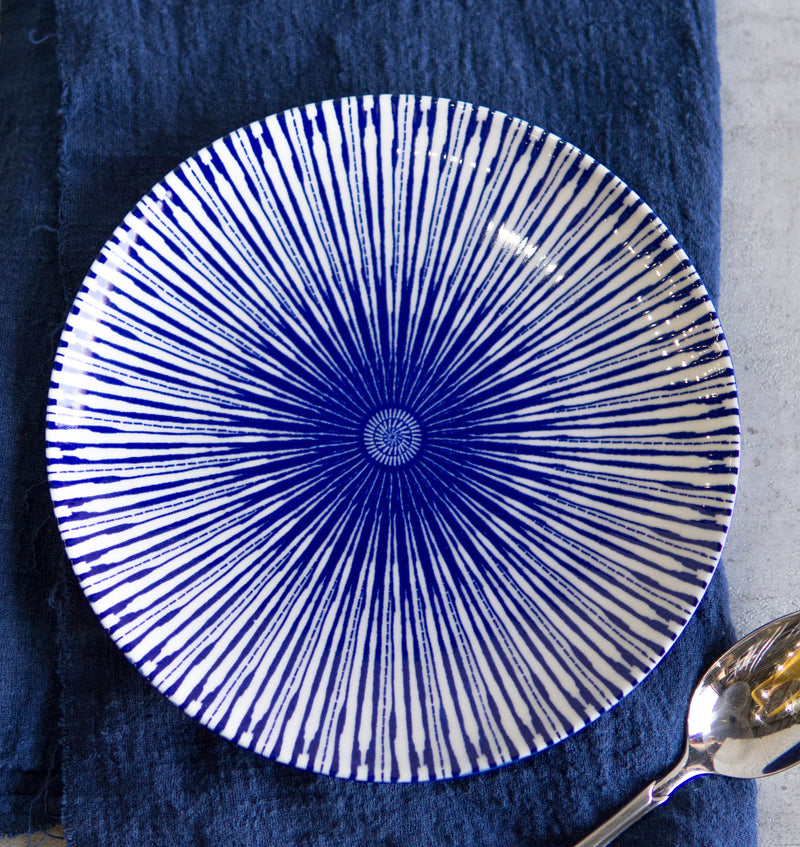 Pack Of 6 Modern Blue White Geometric Focus Porcelain Round Lunch Salad Plates