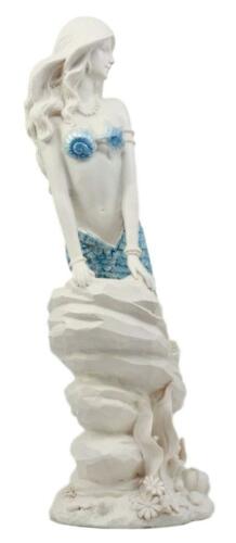 Ebros Ocean Aqua Blue Tailed Mermaid Sitting On Sea Rock Figurine 11.5"H