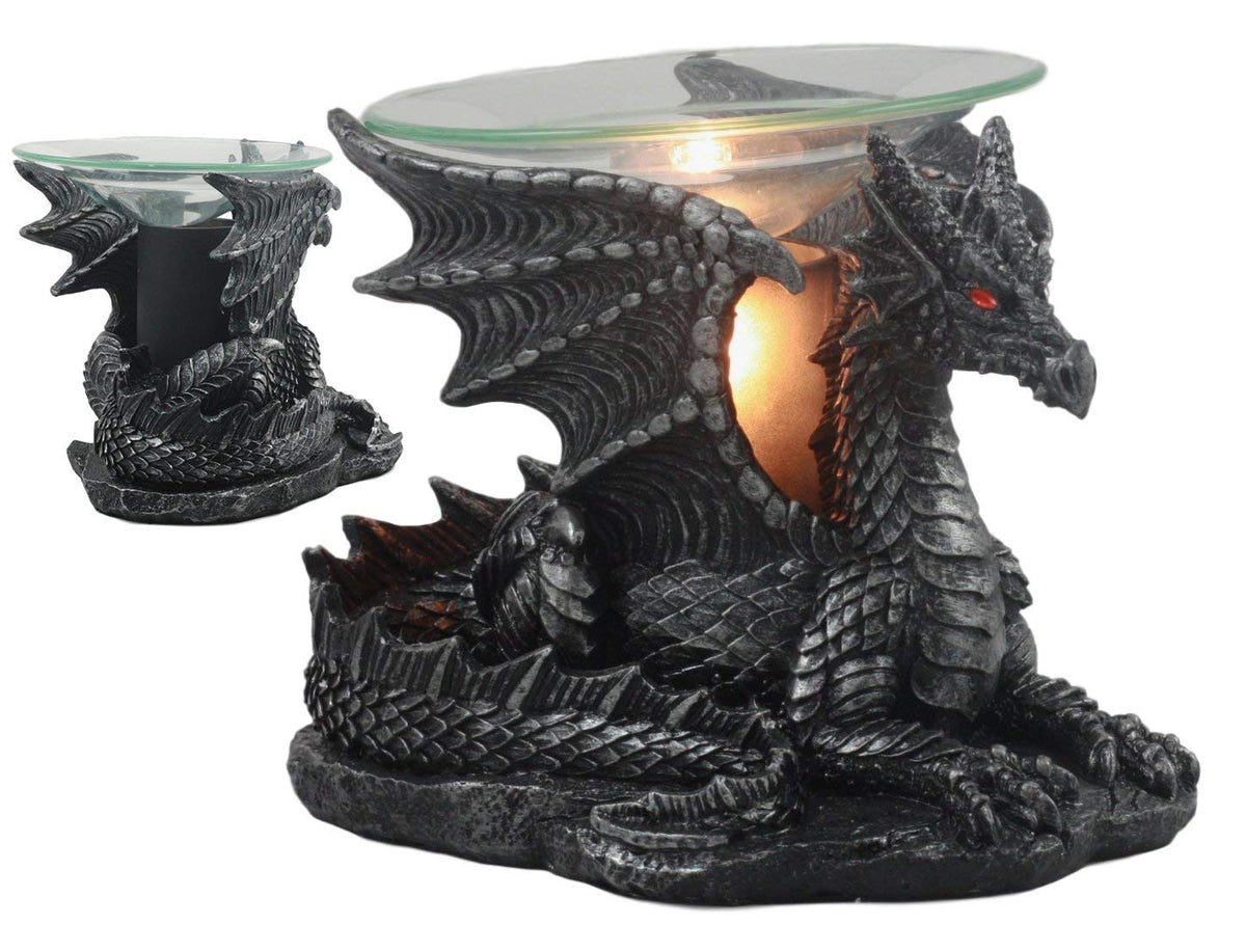 Ebros Mythical Air Behemoth Dragonite Resting Black Dragon Electric Oil Burner Statue - Ebros Gift