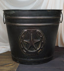 Rustic Western Star With Lucky Horseshoe Old Fashioned Bucket Vase Or Waste Bin