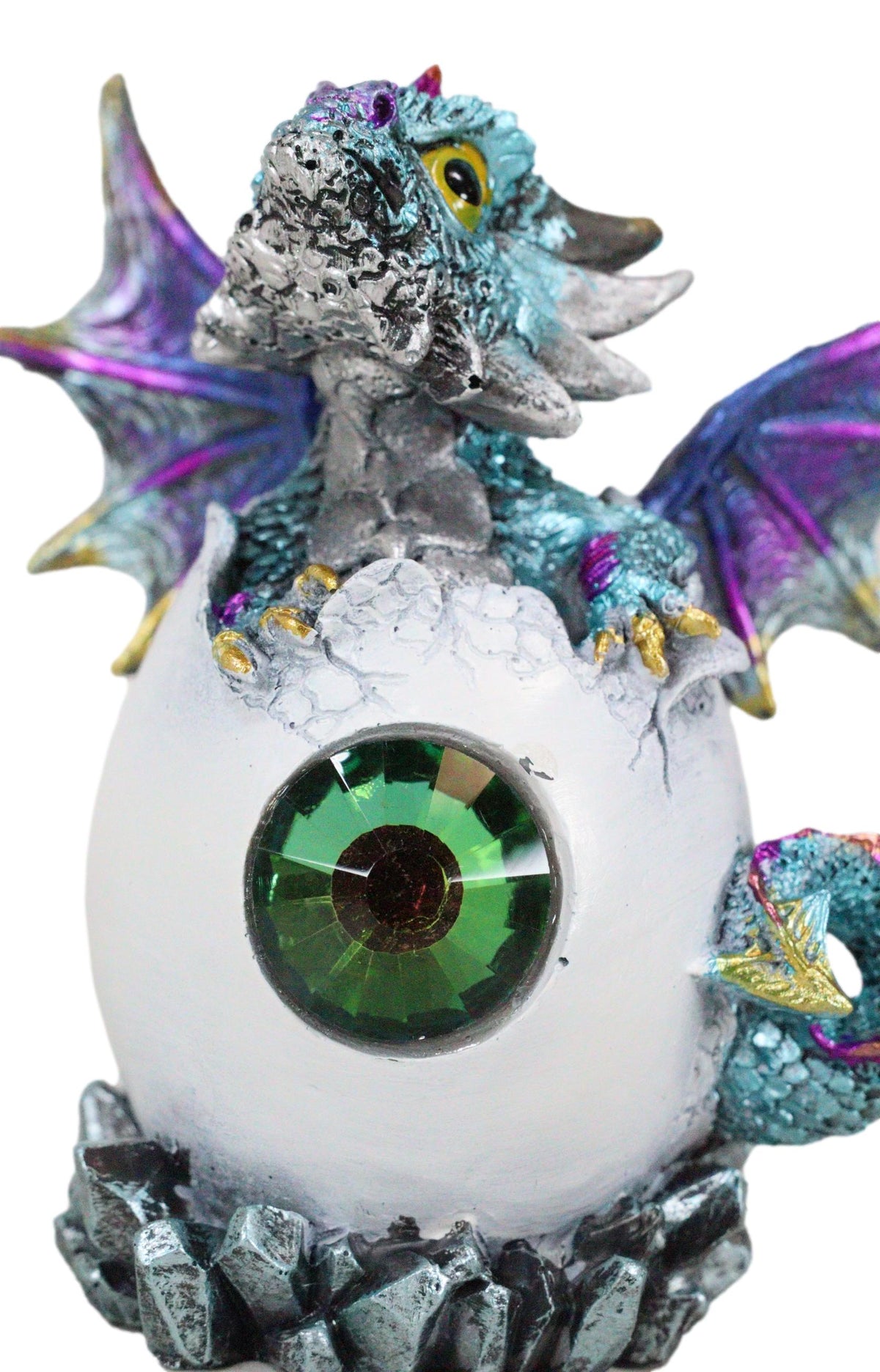 Aqua Blue Iridescent Jeweled Baby Wyrmling Dragon In Crystal Gem Egg Figurine
