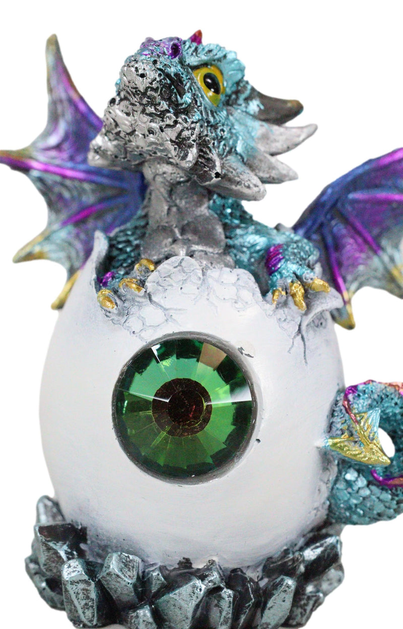 Aqua Blue Iridescent Jeweled Baby Wyrmling Dragon In Crystal Gem Egg Figurine
