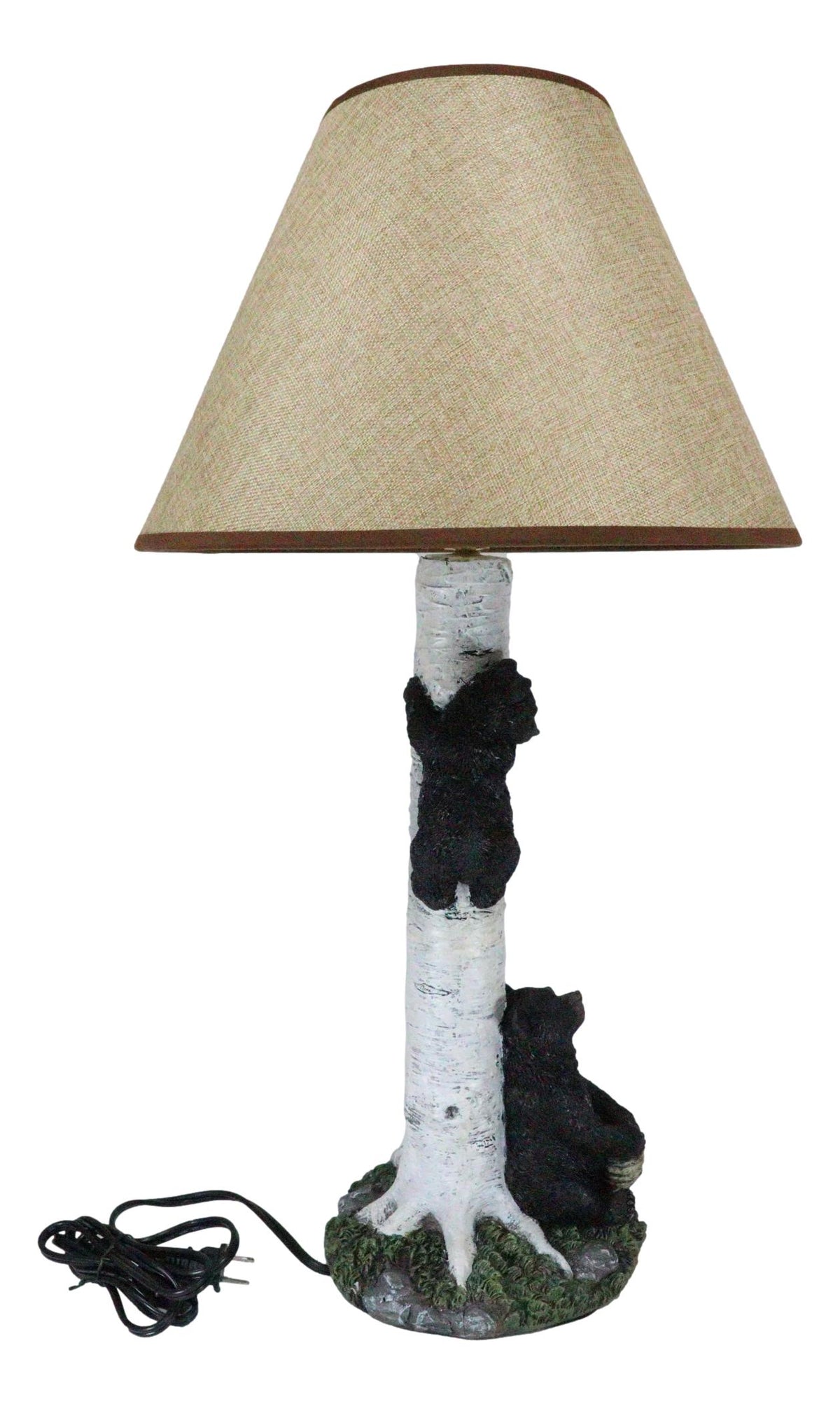 Climbing Black Bear Cub On Birchwood Tree With Mother And Beehive Table Lamp