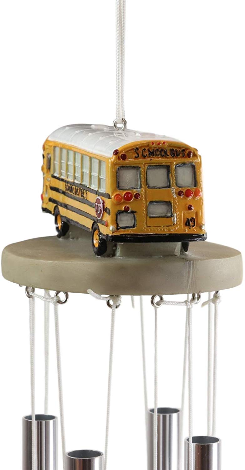 Ebros Gift Decorative North American Yellow School Bus Model Resonant Relaxing Wind Chime Patio Garden Accent of Buses Child Day Care Transportation Education Theme