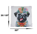 Colorful Hawaiian Pug Puppy With Flowers Canvas Wooden Picture Frame 20"X20"