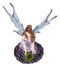 Large Whimsical Purple Rose Fairy With Large Leaf Kneeling On Flower Figurine