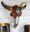 Ebros Western Star Tooled Leather Steer Bison Buffalo Bull Cow Horned Skull Wall Decor - Ebros Gift