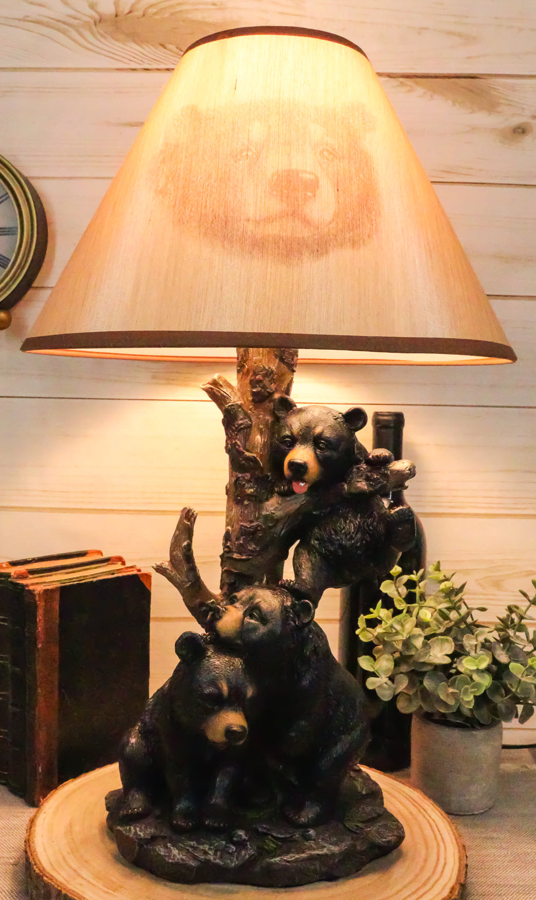 Ebros Climbing Black Bear Cubs Table Lamp With Bear Shade Desk Lamp (Set of 2) - Ebros Gift