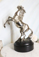 Western Black Beauty Prancing Horse Stallion Silver Resin Figurine With Base