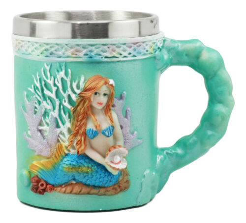 Ebros Turquoise Ocean Marine Coral Reef Mermaid With Pearl Mug 12oz Bridal Nautical