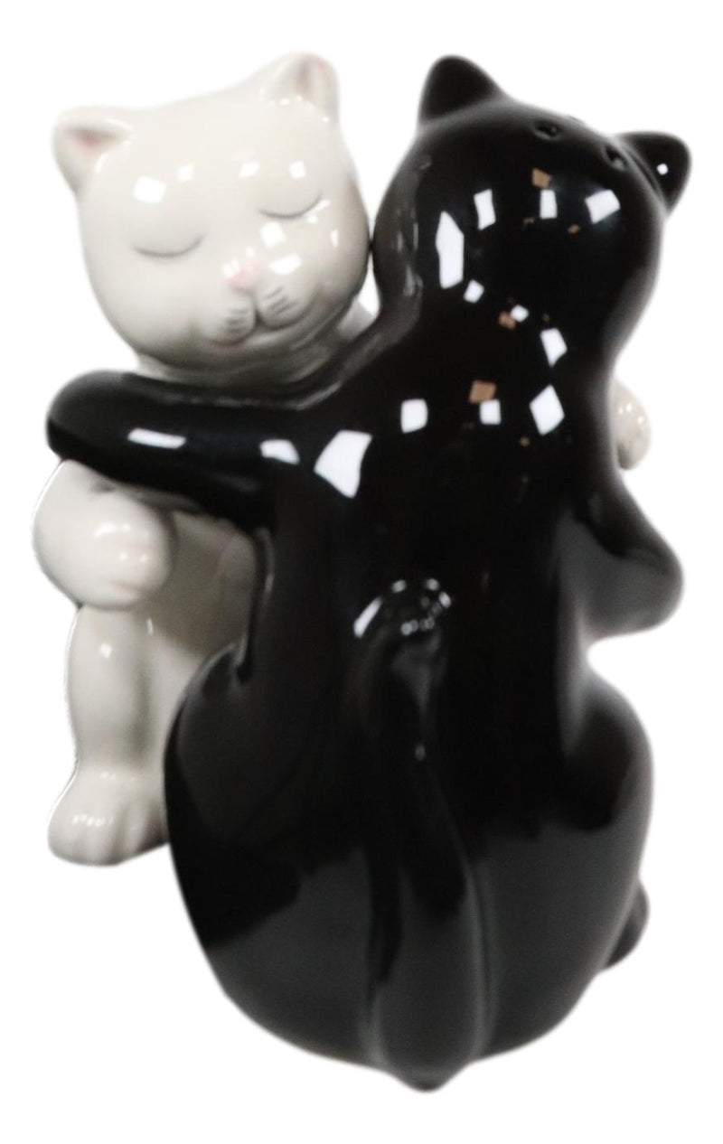 Ebros Colorful Ceramic Black White Cats Couple Hugging Dancing Salt Pepper Shakers Set