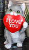 Feline Gray Tabby Cat Kitten Holding Large Red Heart Sign I Love You Figurine