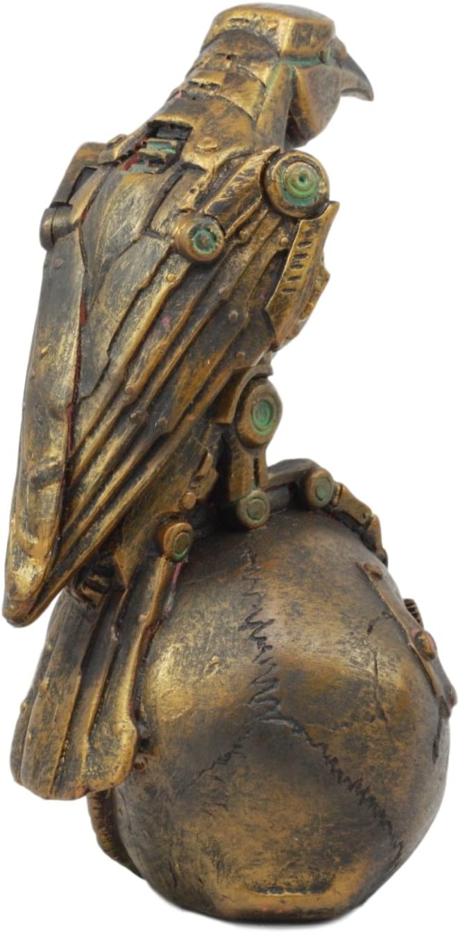 Ebros Steampunk Cyborg Scavenger Crow Raven On Rusted Robotic Skull Statue Decor