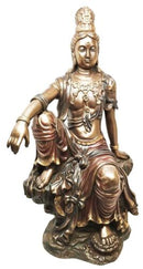 Ebros 16 Inch Water and Moon Kuan Yin Buddhist Bronze Finish Statue Figurine - Ebros Gift