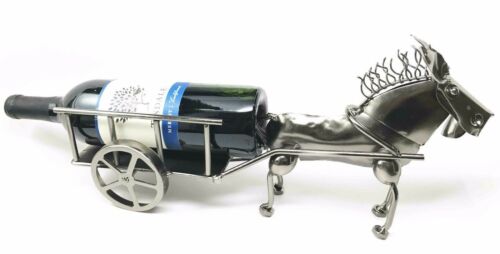 Stubborn Farm Donkey Pulling Cart Wheel Steel Metal Wine Bottle Holder Caddy