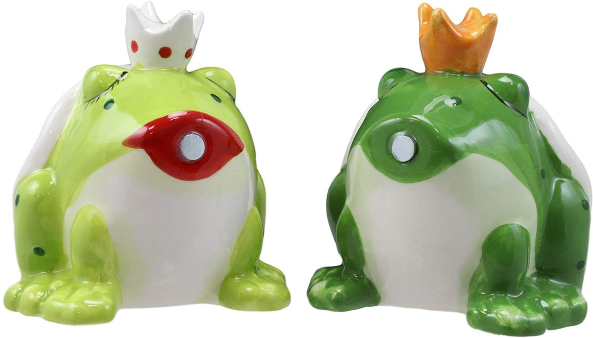 Ebros Frog Prince And Princess Kissing Ceramic Magnetic Salt And Pepper Shakers - Ebros Gift