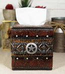 Rustic Wild Cowboy Western Star Faux Tooled Leather Bathroom Tissue Box Cover