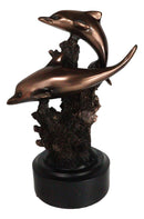 Gay Dolphins Swimming By Ocean Coral Reef Electroplated Bronze Resin Figurine