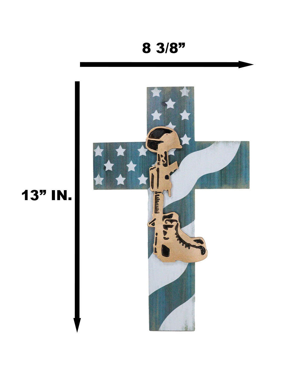 Western USA Flag Military Patriotic Fallen Soldier Boot Rifle Helmet Wall Cross