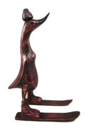 Balinese Wood Handicrafts "Bebek Angsa" Royal Maroon Red Skiing Duck Figurine