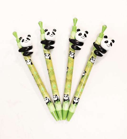 Pack Of 24 Panda Bear Cub On Green Bamboo Ballpoint Ball Black Pens With Stand - Ebros Gift
