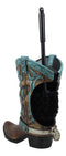 Ebros Rustic Vintage Western Turquoise Faux Leather Cowboy Boot with Spur Toilet Bowl Cleaner Brush and Base Holder 16.5" Tall Bathroom Gift 2 Piece Set Cowboys Cowgirls Boots Accent Decor