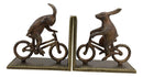 Ebros Gift Cast Iron And Aluminum Metal Whimsical Rabbit Bunnies On Bikes Bookends 7.25"Tall Set Of 2