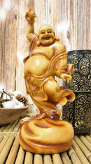 Ebros Feng Shui Hotei Dancing Buddha with Gold Ingot and Money Bag Statue 11" H