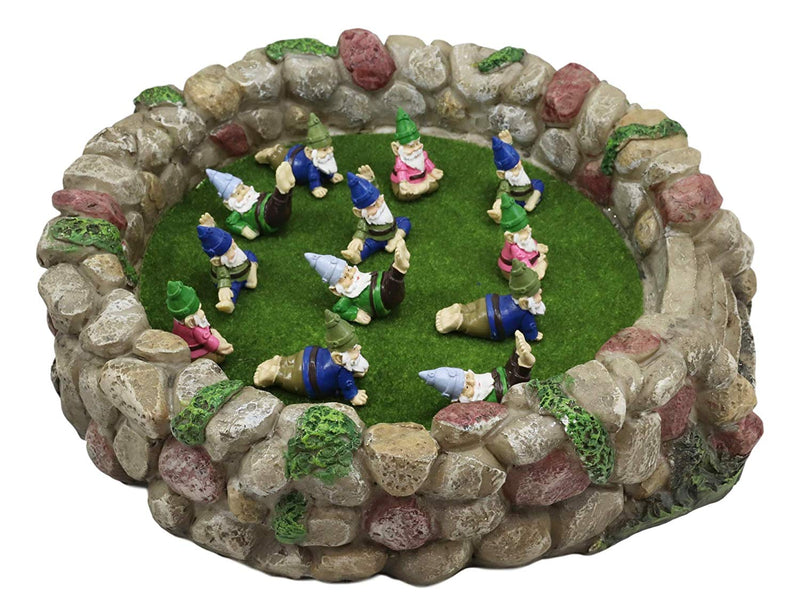 Fairy Garden Village Stone Walls Planter With Steps Display & 12 Yoga Gnomes Set