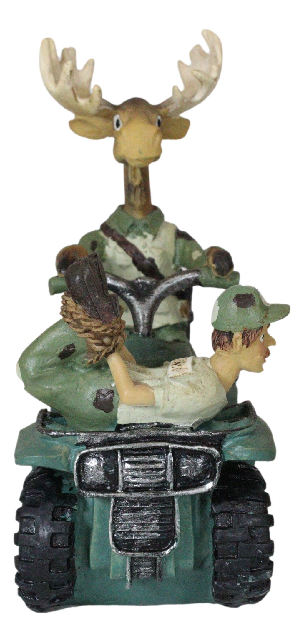 Rustic Western Elk Moose With Captured Man Hunter Driving ATV Car Figurine