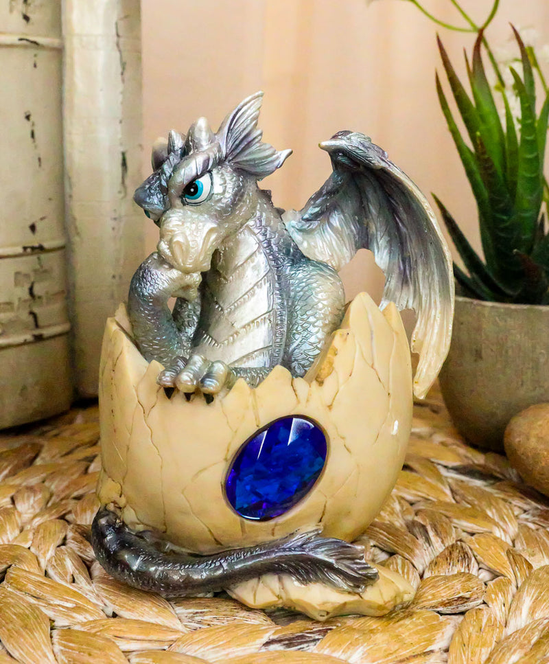 Ebros September Birthstone Dragon Egg Statue 4.25" Tall Blue Sapphire September Birthstone Gem Symbol Hatchling Dragon Collector Figurine