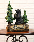 Blessed Rustic Western Black Bear Kneeling On Log by Pine Trees Praying Statue