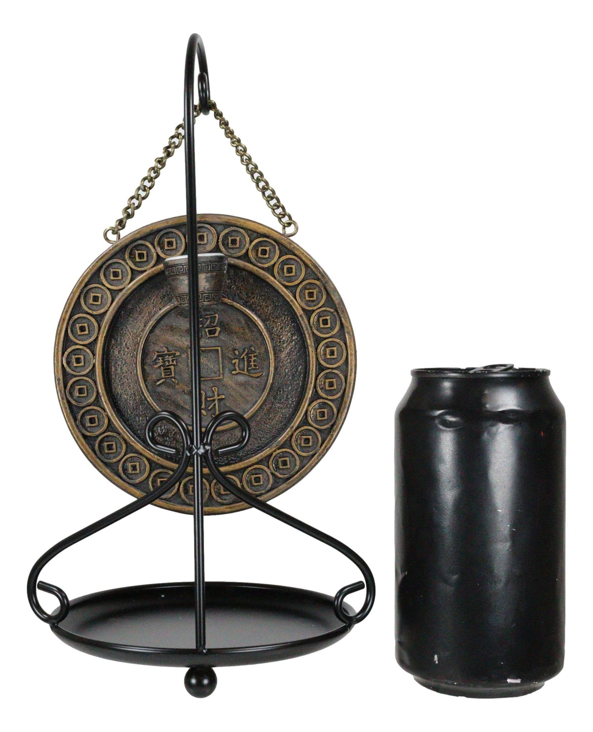 Feng Shui Lucky Buddha Hotei Medallion Backflow Incense Burner With Stand 9.75"H