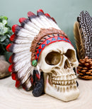 Indian Chieftain Skull Statue 5.75"L Mohawk Warrior Skull With Roach Headdress