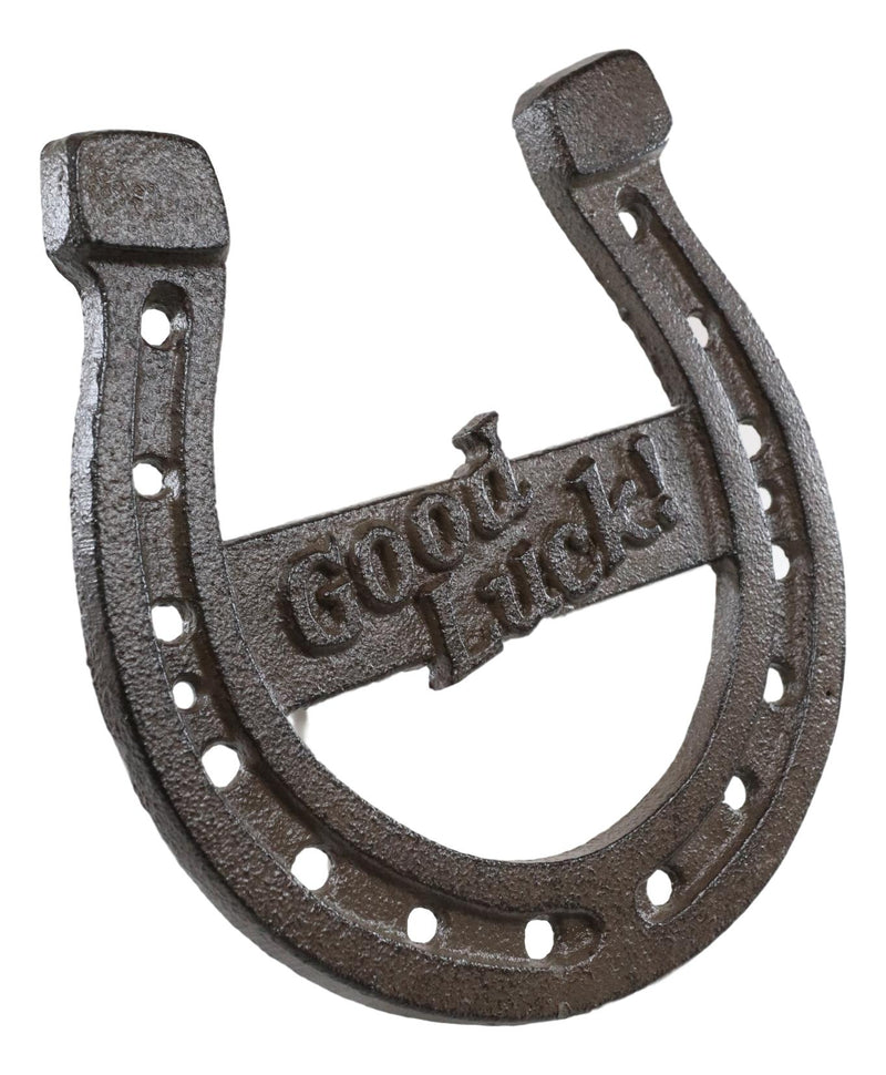 Rustic Western Cast Iron Metal Horseshoe with Good Luck Sign Wall Decor Plaque