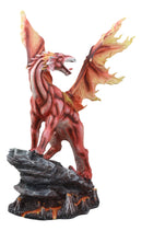 Ebros Large Red Magma Lava Smaug Dragon On Volcanic Rock Statue Fantasy Home Decor