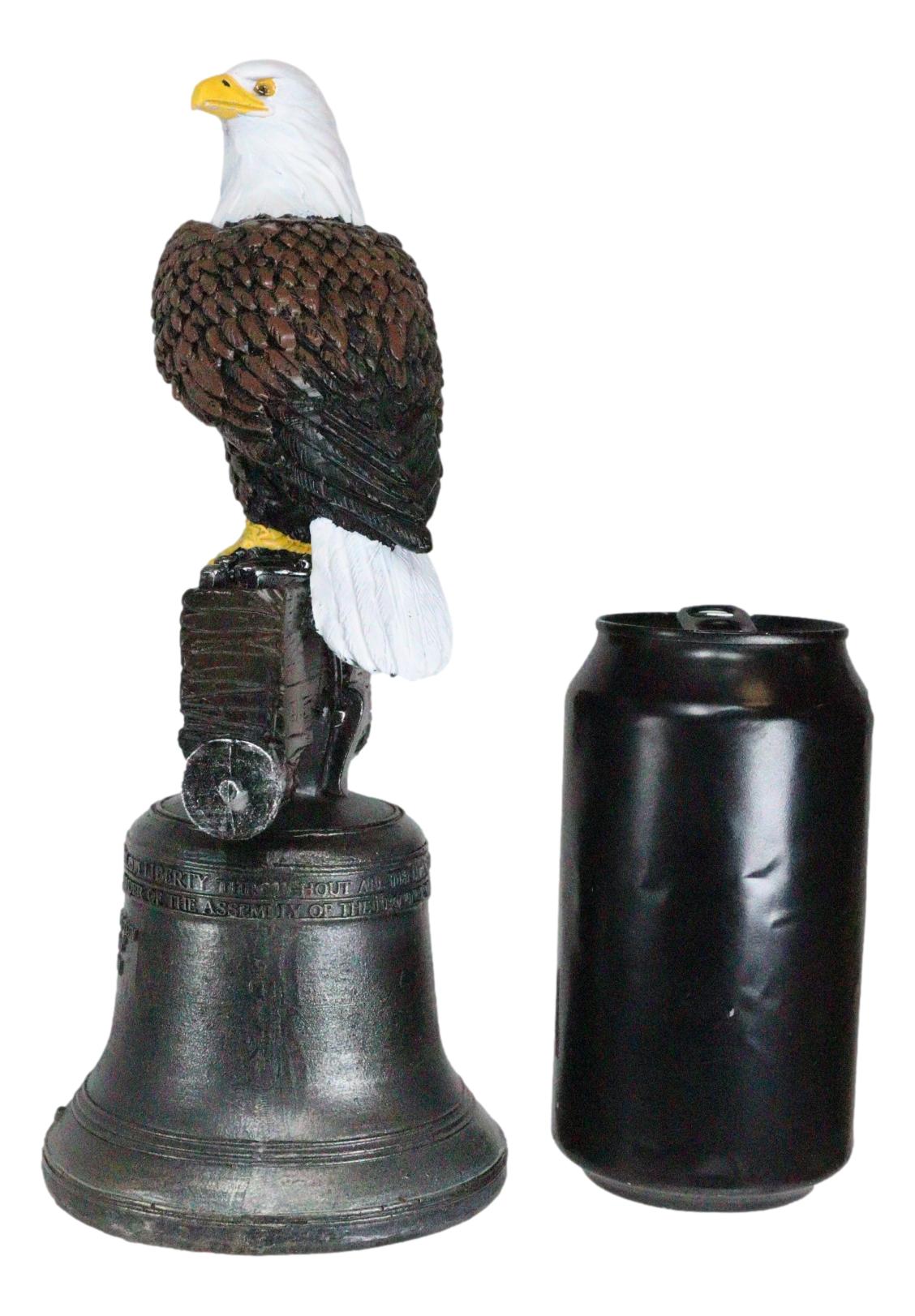 Independence Day American Patriotic Bald Eagle Perching On Liberty Bell Figurine