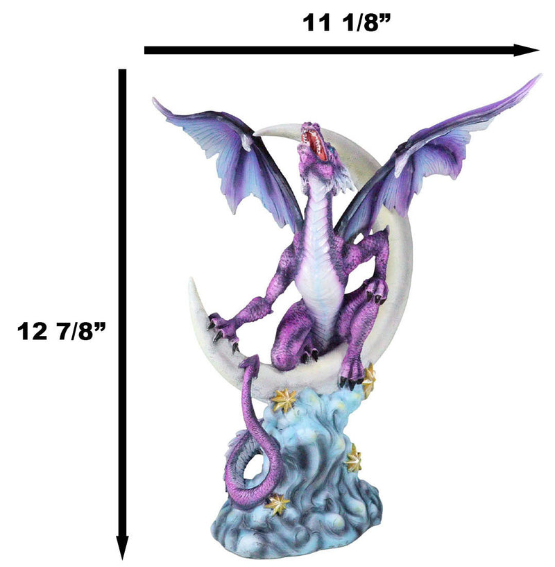 Night Voyager Purple Dragon Perching On Crescent Moon Stars And Clouds Figurine