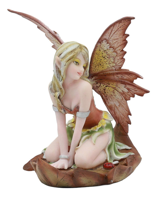 Ebros Autumn 5.25 Inch Fairyland Autumn Winged Fairy in Leaf Statue Figurine