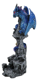 Small Blue Guardian Dragon Protecting Rhinestone Rock Crystal Castle Figurine