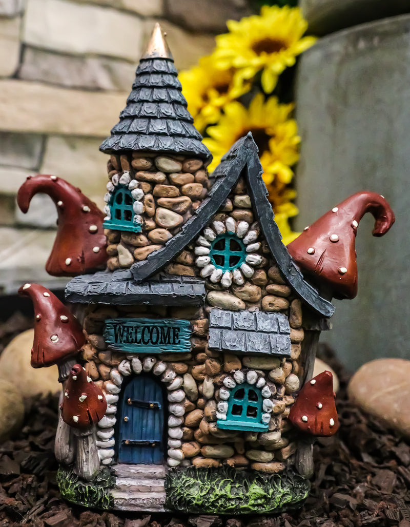 Fairy Garden LED Light Up Cottage Stone House With Toadstool Mushrooms Figurine