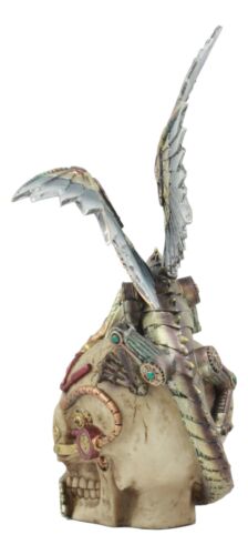 Ebros Steampunk Robotic Dragon Perching On Cyborg Terminator Skull Statue 12" Tall Victorian Sci Fi Legendary Dragon Collectible