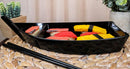 Set of Six Japanese Black Lacquered Plastic Sushi Boat Serving Plate Display