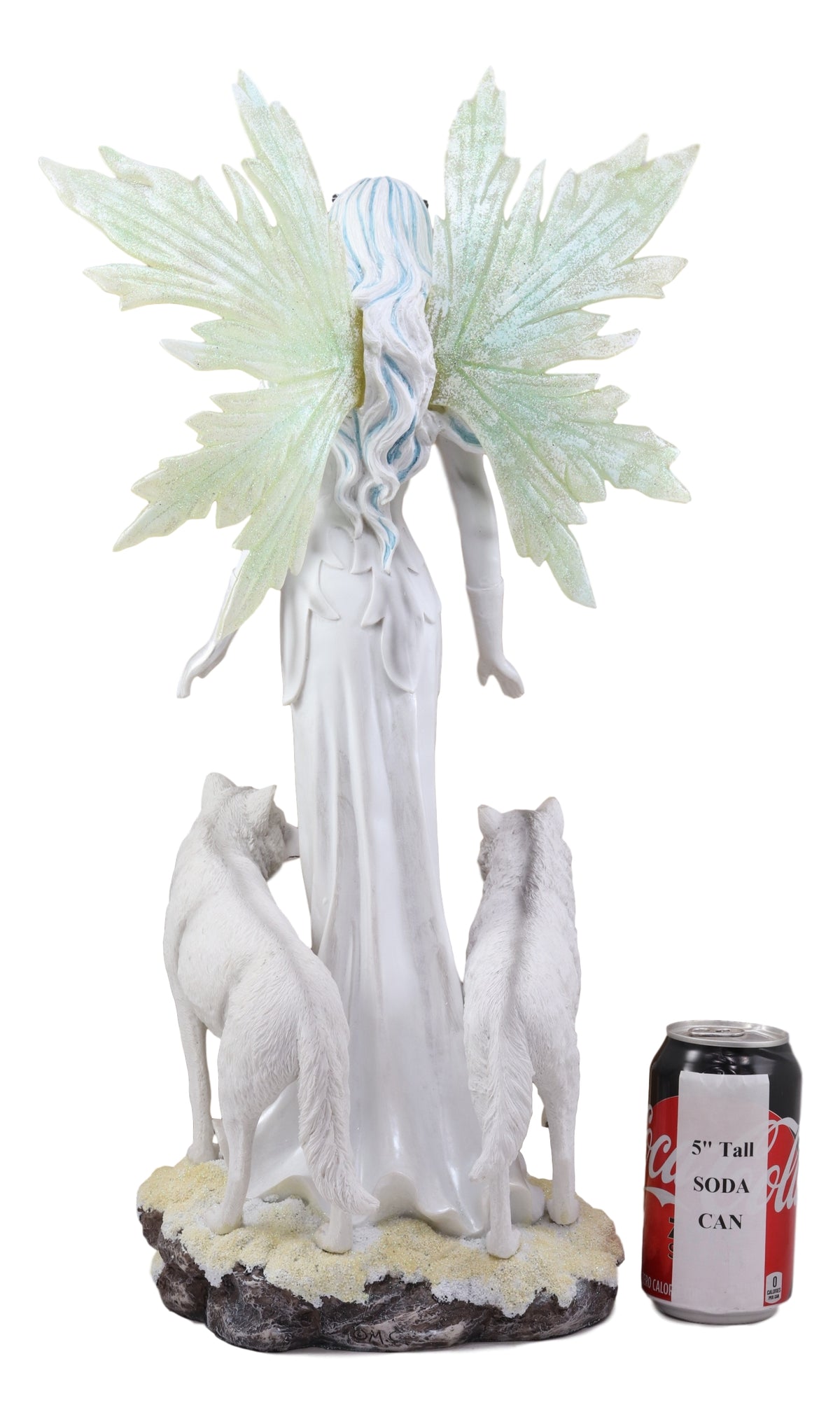 Large 21.25"H Frozen White Witch Fairy With Two Albino Wolf Direwolves Statue - Ebros Gift