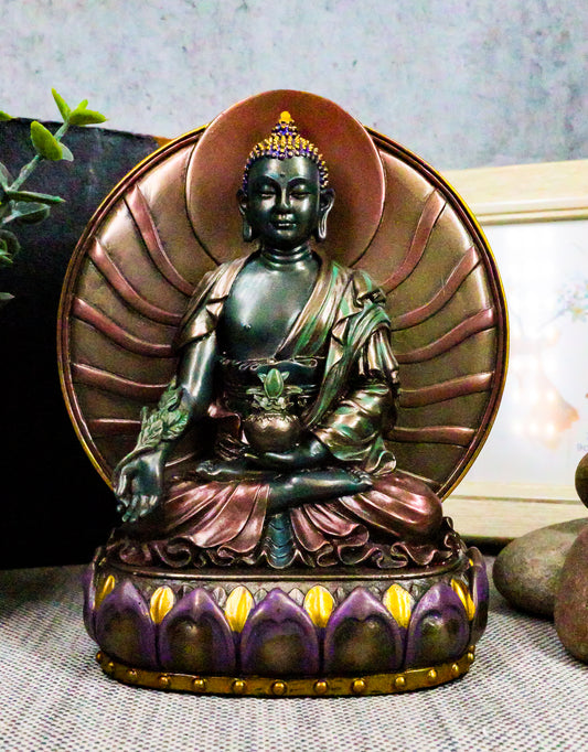Ebros Bodhisattva Bhaisajyaguru Medicine Buddha Meditating On Lotus Throne 6"H