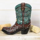 Ebros Set of 2 Western Cowboy Turquoise Boots Make Up Tools Pencil Pen Holder Figurine