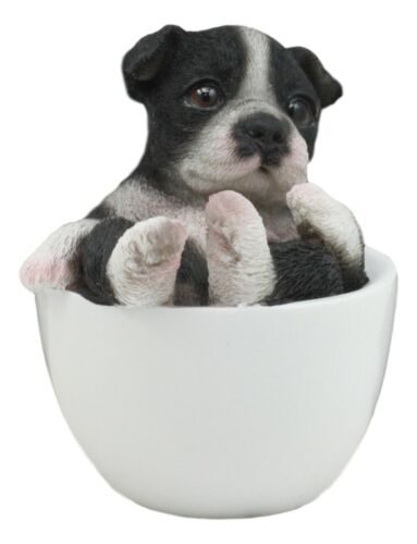 Ebros Realistic Mini Boston Terrier Teacup Statue 2.5"H Pet Pal Tuxedo Gentleman Dog