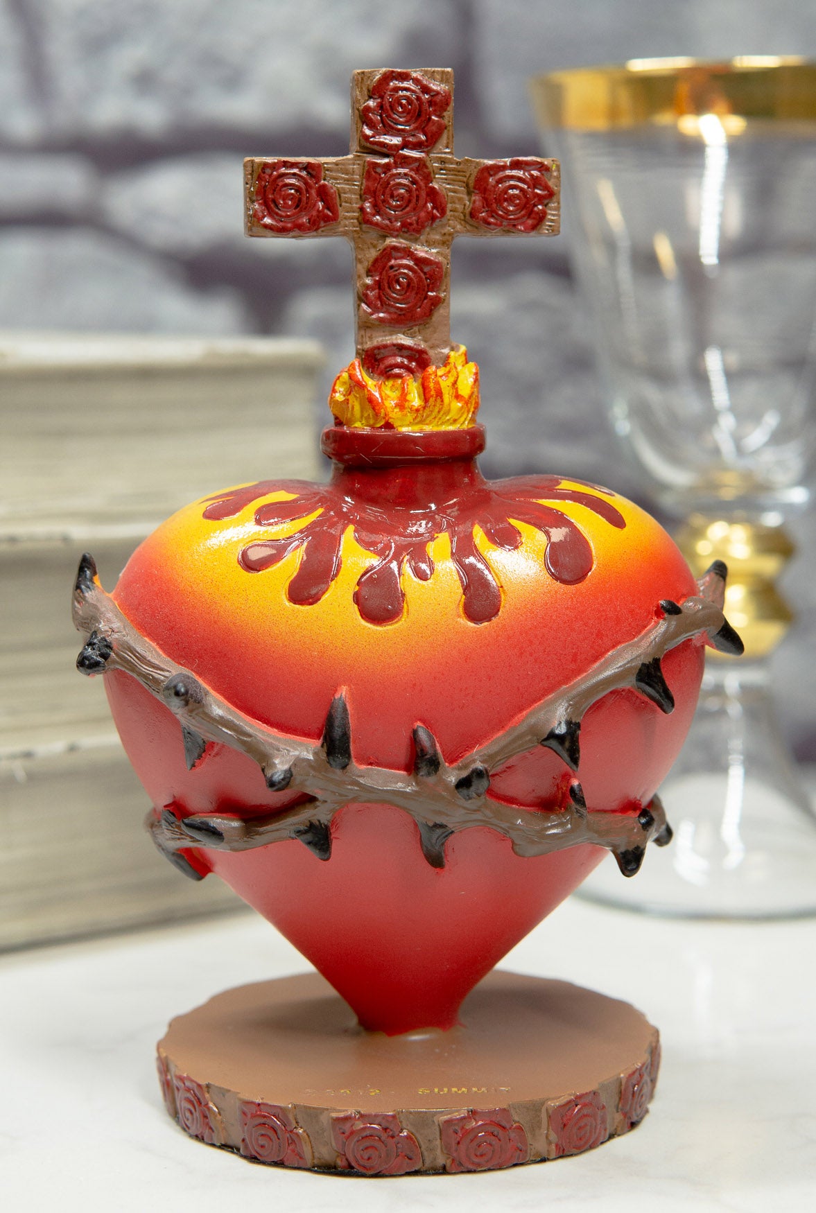 Ebros Day Of The Dead Sacred Heart Of Jesus With Crown Of Thorns Roses & Cross Statue
